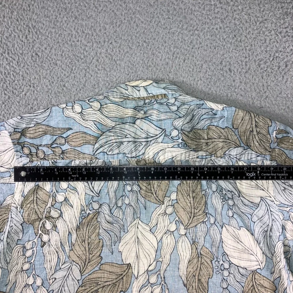 Jack O'Neill Hawaiian Shirt Men XL Coastal Linen Tropical Leaf Print Blue Tan